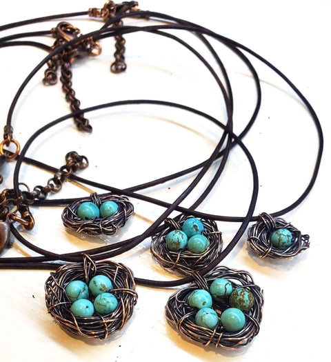 Handcrafted Copper Robin Nest Necklace With Up to 5 Beads – Made in USA Alexa Martha Designs  Necklace