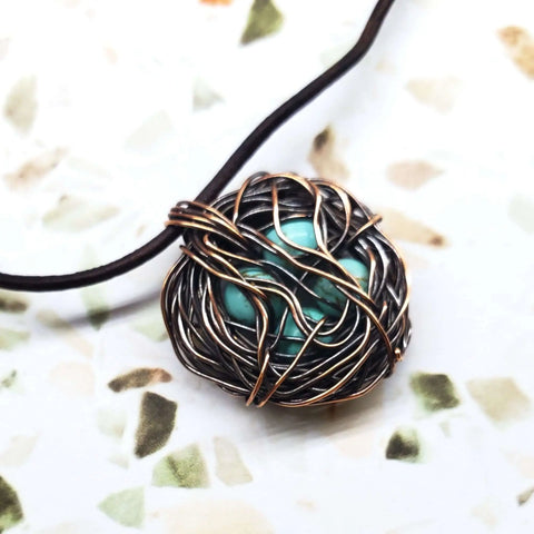Handcrafted Copper Robin Nest Necklace With Up to 5 Beads – Made in USA Alexa Martha Designs  Necklace