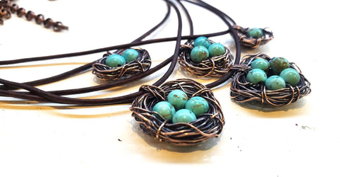 Handcrafted Copper Robin Nest Necklace With Up to 5 Beads – Made in USA Alexa Martha Designs  Necklace