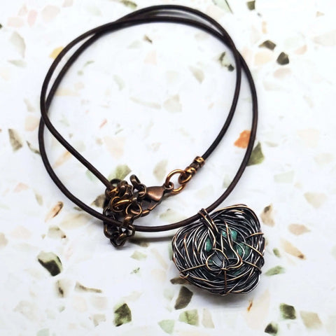 Handcrafted Copper Robin Nest Necklace With Up to 5 Beads – Made in USA Alexa Martha Designs  Necklace