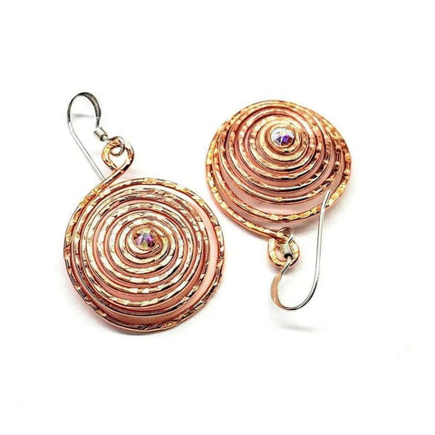 Handcrafted Copper Spiral Hoop Earrings With Swarovski Crystal – Made in USA Alexa Martha Designs  Earrings