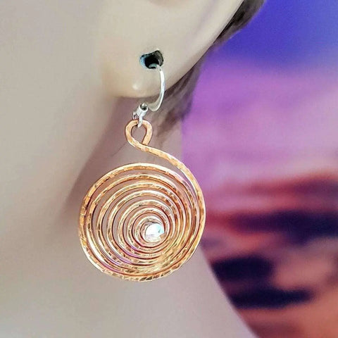 Handcrafted Copper Spiral Hoop Earrings With Swarovski Crystal – Made in USA Alexa Martha Designs  Earrings