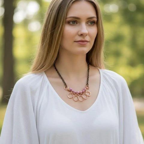Handcrafted Copper Wire Pink Gemstone Necklace – Artisan Jewelry | Made in USA Alexa Martha Designs  Necklace