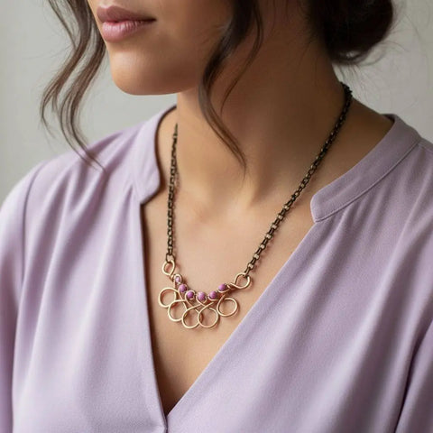 Handcrafted Copper Wire Pink Gemstone Necklace – Artisan Jewelry | Made in USA Alexa Martha Designs  Necklace