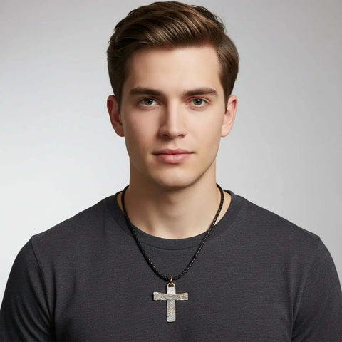 Handcrafted Copper and Sterling Silver Hammer Textured Cross Necklace – Black Leather Chain | Made in USA Alexa Martha Designs  Necklace