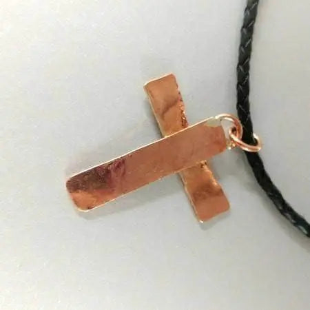 Handcrafted Copper and Sterling Silver Hammer Textured Cross Necklace – Black Leather Chain | Made in USA Alexa Martha Designs  Necklace