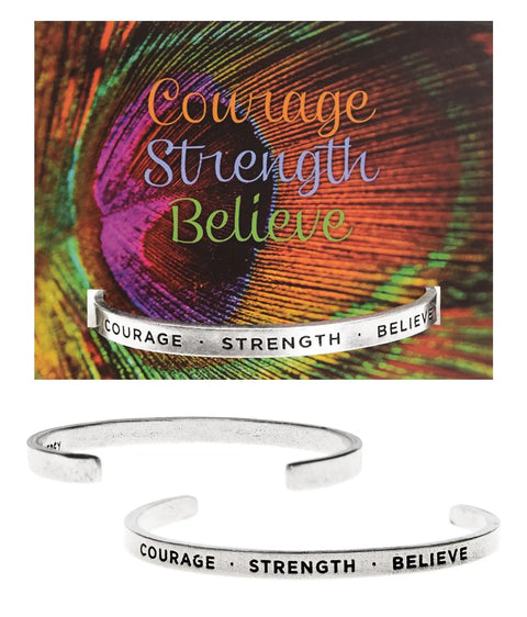 Handcrafted Courage Strength Believe Inspirational Pewter Cuff Bracelet – Eco-Friendly Design | Made in USA Whitney Howard Designs  Cuff Bracelets