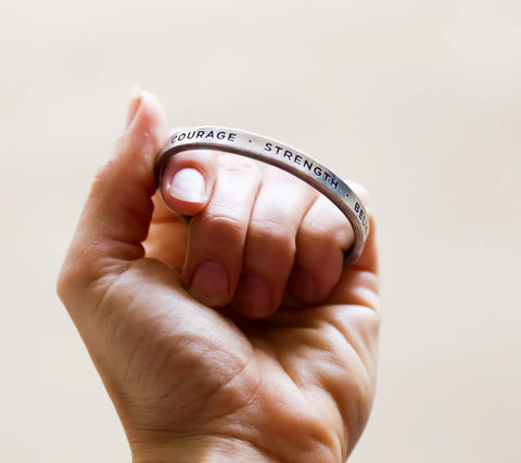 Handcrafted Courage Strength Believe Inspirational Pewter Cuff Bracelet – Eco-Friendly Design | Made in USA Whitney Howard Designs  Cuff Bracelets