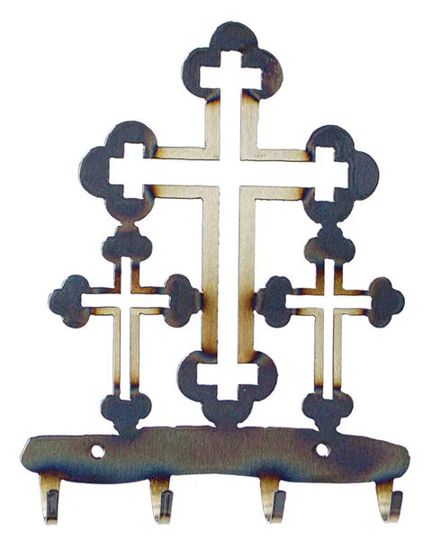 Handcrafted Cross Key Rack – Unique Heat-Treated Wood Hook Organizer | Made in USA Wall Decor Knights Home Decor  item