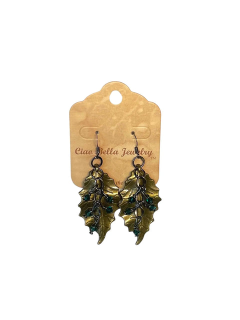 Handcrafted Crystal Leaf Dangle Earrings – Nature Inspired Jewelry With Green Accents | Made in USA Michelle Marie Boutique  Earrings