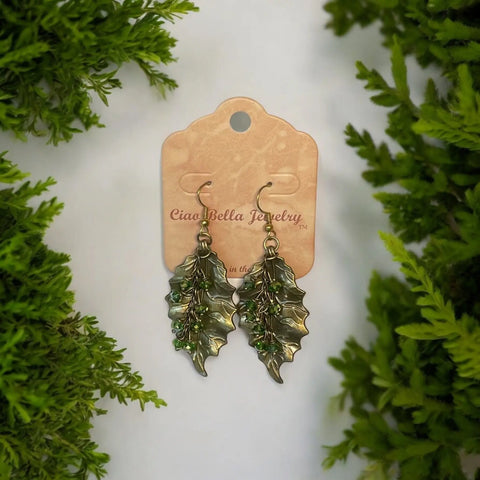 Handcrafted Crystal Leaf Dangle Earrings – Nature Inspired Jewelry With Green Accents | Made in USA Michelle Marie Boutique  Earrings