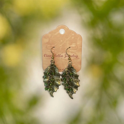 Handcrafted Crystal Leaf Dangle Earrings – Nature Inspired Jewelry With Green Accents | Made in USA Michelle Marie Boutique  Earrings
