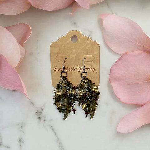 Handcrafted Crystal Leaf Dangle Earrings – Nature Inspired Jewelry With Green Accents | Made in USA Michelle Marie Boutique  Earrings