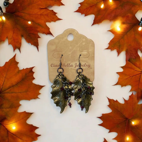 Handcrafted Crystal Leaf Dangle Earrings – Nature Inspired Jewelry With Green Accents | Made in USA Michelle Marie Boutique  Earrings