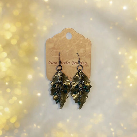 Handcrafted Crystal Leaf Dangle Earrings – Nature Inspired Jewelry With Green Accents | Made in USA Michelle Marie Boutique  Earrings