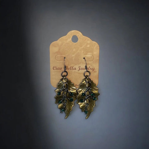 Handcrafted Crystal Leaf Dangle Earrings – Nature Inspired Jewelry With Green Accents | Made in USA Michelle Marie Boutique  Earrings
