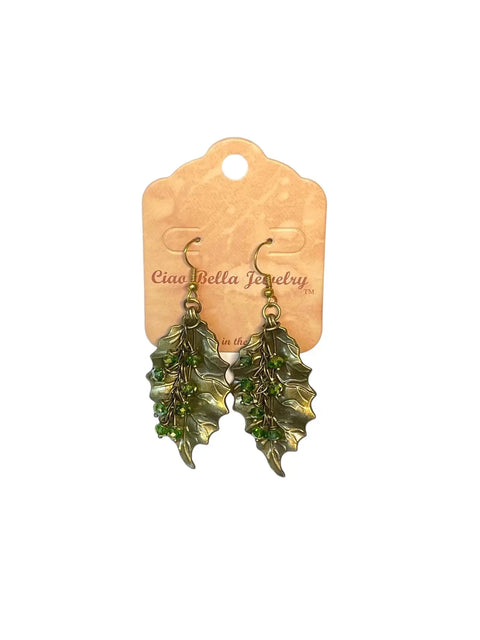 Handcrafted Crystal Leaf Dangle Earrings – Nature Inspired Jewelry With Green Accents | Made in USA Michelle Marie Boutique  Earrings