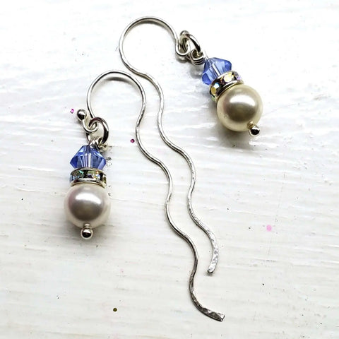 Handcrafted Crystal Pearl Wavy Sterling Silver Ear Threaders – Made in USA Alexa Martha Designs  Earrings