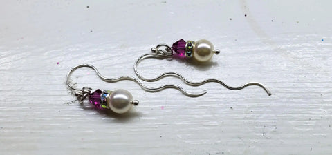 Handcrafted Crystal Pearl Wavy Sterling Silver Ear Threaders – Made in USA Alexa Martha Designs  Earrings