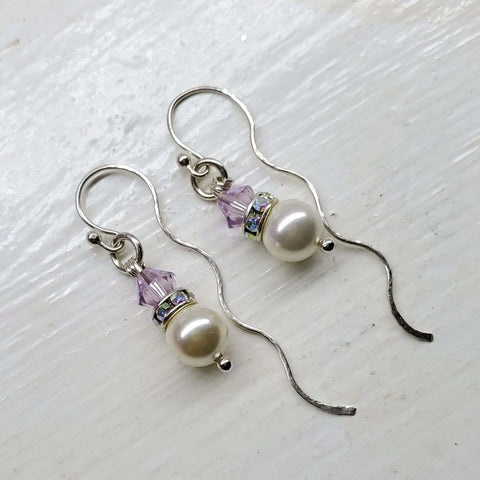 Handcrafted Crystal Pearl Wavy Sterling Silver Ear Threaders – Made in USA Alexa Martha Designs  Earrings