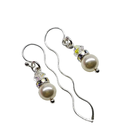 Handcrafted Crystal Pearl Wavy Sterling Silver Ear Threaders – Made in USA Alexa Martha Designs  Earrings