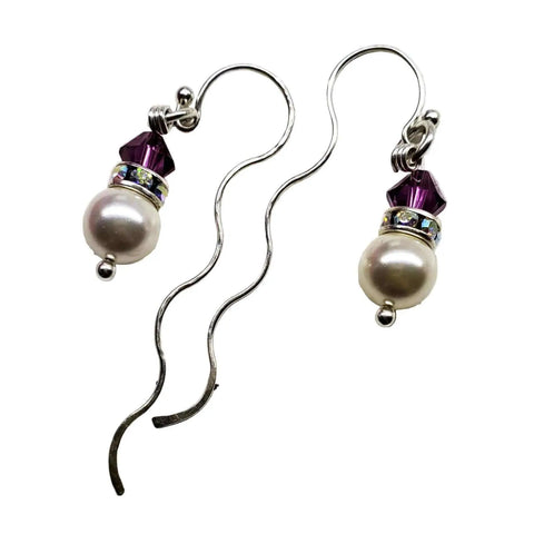 Handcrafted Crystal Pearl Wavy Sterling Silver Ear Threaders – Made in USA Alexa Martha Designs  Earrings