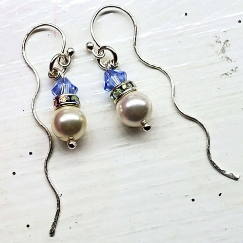 Handcrafted Crystal Pearl Wavy Sterling Silver Ear Threaders – Made in USA Alexa Martha Designs  Earrings