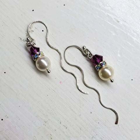 Handcrafted Crystal Pearl Wavy Sterling Silver Ear Threaders – Made in USA Alexa Martha Designs  Earrings