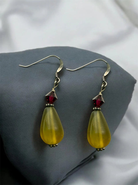Handcrafted Crystal and Sea Glass Teardrop Earrings 1 Inch Drop – Boho Dangle Jewelry | Made in USA Michelle Marie Boutique  Earrings