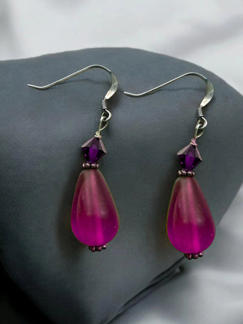 Handcrafted Crystal and Sea Glass Teardrop Earrings 1 Inch Drop – Boho Dangle Jewelry | Made in USA Michelle Marie Boutique  Earrings