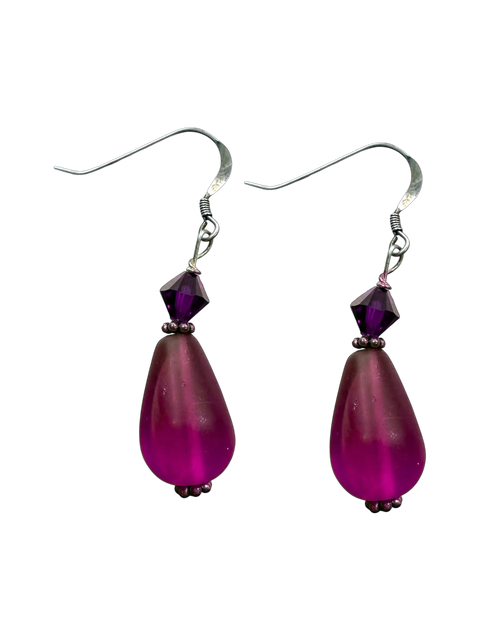 Handcrafted Crystal and Sea Glass Teardrop Earrings 1 Inch Drop – Boho Dangle Jewelry | Made in USA Michelle Marie Boutique  Earrings