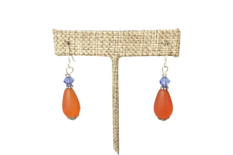 Handcrafted Crystal and Sea Glass Teardrop Earrings 1 Inch Drop – Boho Dangle Jewelry | Made in USA Michelle Marie Boutique  Earrings