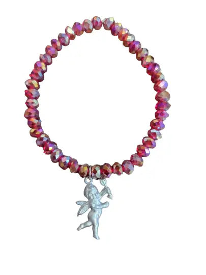 Handcrafted Cupid Charm Bracelet With Red Crystal Beads – Custom Love Jewelry | Made in USA Michelle Marie Boutique  Bracelet