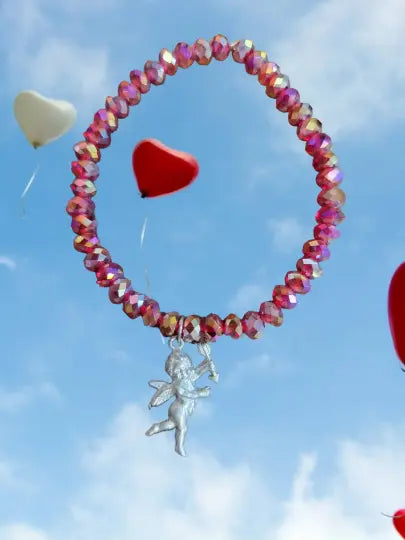 Handcrafted Cupid Charm Bracelet With Red Crystal Beads – Custom Love Jewelry | Made in USA Michelle Marie Boutique  Bracelet
