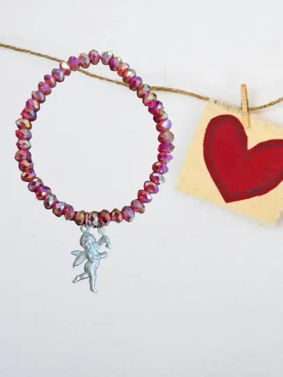 Handcrafted Cupid Charm Bracelet With Red Crystal Beads – Custom Love Jewelry | Made in USA Michelle Marie Boutique  Bracelet