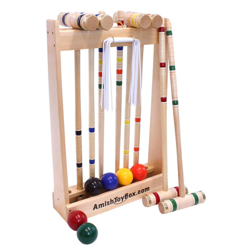 Handcrafted Deluxe 6-Player Croquet Set – Hard Maple Wood Mallets with Wooden Storage | Made in USA Amish Toy Box  Wooden Toys,Games and Puzzles