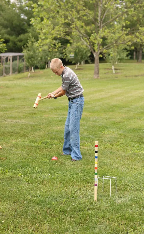 Handcrafted Deluxe 6-Player Croquet Set – Hard Maple Wood Mallets with Wooden Storage | Made in USA Amish Toy Box  Wooden Toys,Games and Puzzles