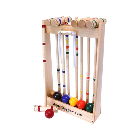 Handcrafted Deluxe 6-Player Croquet Set – Hard Maple Wood Mallets with Wooden Storage | Made in USA Amish Toy Box  Wooden Toys,Games and Puzzles