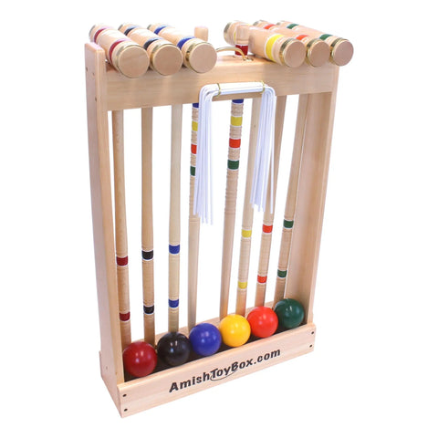 Handcrafted Deluxe 6-Player Croquet Set – Hard Maple Wood Mallets with Wooden Storage | Made in USA Amish Toy Box  Wooden Toys,Games and Puzzles