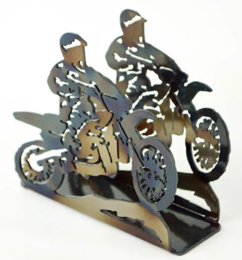 Handcrafted Dirt Bike Napkin Holder – Rustic Metal Table Accent | Made in USA by Veteran Family Business Knights Home Decor  item