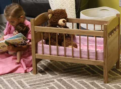 Handcrafted Doll Crib With Bedding Set – 19 Inch x 25 Inch x 15 Inch – Solid Wood Toy Crib | Made in USA Amish Toy Box  Doll Furniture