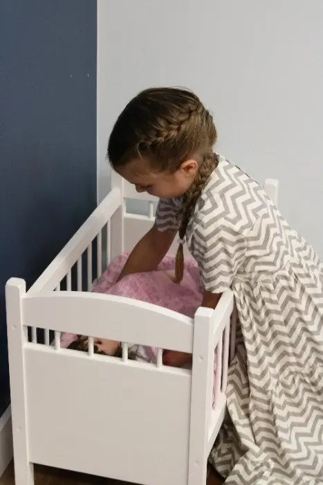 Handcrafted Doll Crib With Bedding Set – 19 Inch x 25 Inch x 15 Inch – Solid Wood Toy Crib | Made in USA Amish Toy Box  Doll Furniture