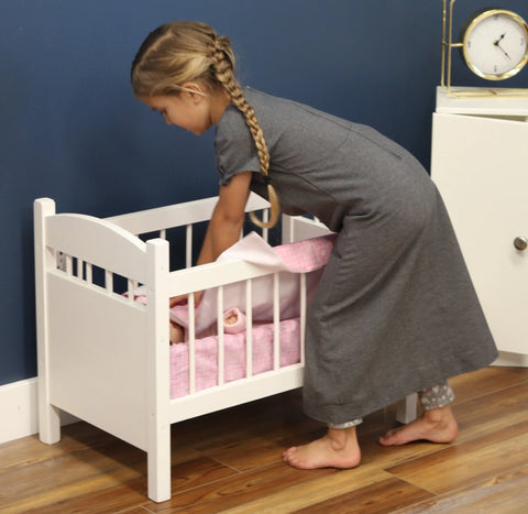 Handcrafted Doll Crib With Bedding Set – 19 Inch x 25 Inch x 15 Inch – Solid Wood Toy Crib | Made in USA Amish Toy Box  Doll Furniture