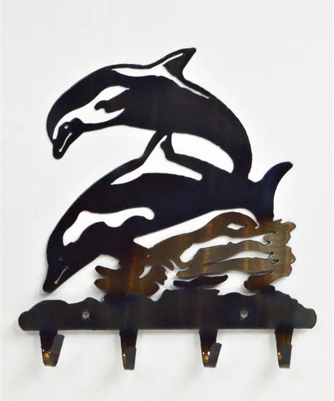 Handcrafted Dolphin Key Holder – Coastal Wall Organizer with Four Hooks | Made in USA Rustic Decor Knights Home Decor  item