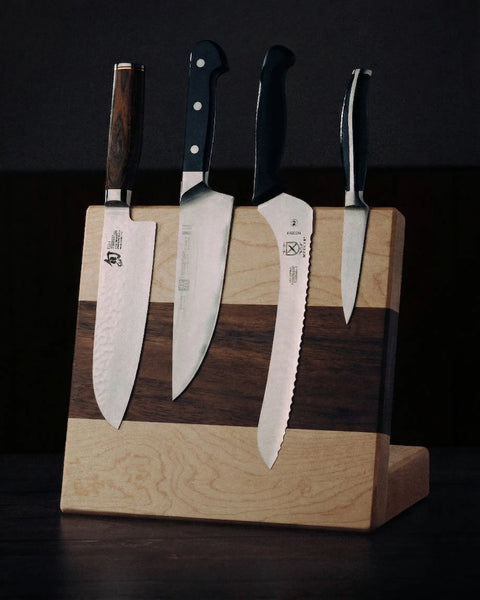 Handcrafted Double-Sided Magnetic Knife Holder – Maple and Black Walnut Wood Organizer 11 Inch | Made in USA Montana Block 