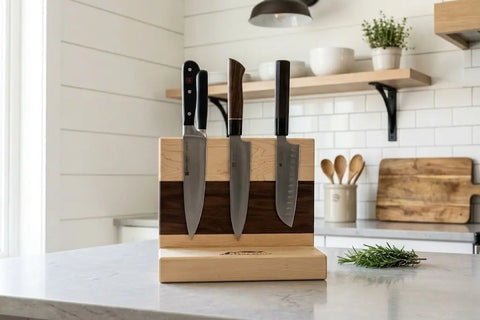 Handcrafted Double-Sided Magnetic Knife Holder – Maple and Black Walnut Wood Organizer 11 Inch | Made in USA Montana Block 