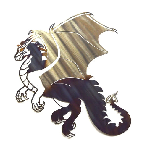 Handcrafted Dragon Metal Wall Art – Unique Heat-Colored Sculpture | Made in USA Rustic Decor Knights Home Decor  item
