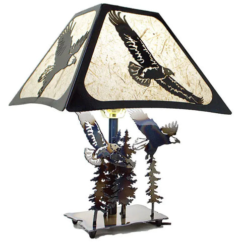 Handcrafted Eagle Table Lamp – Rustic Metal Art Lighting with Forest Scene | Made in USA Knights Home Decor  item