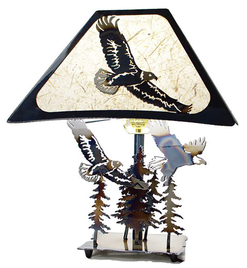 Handcrafted Eagle Table Lamp – Rustic Metal Art Lighting with Forest Scene | Made in USA Knights Home Decor  item