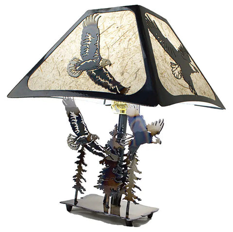 Handcrafted Eagle Table Lamp – Rustic Metal Art Lighting with Forest Scene | Made in USA Knights Home Decor  item